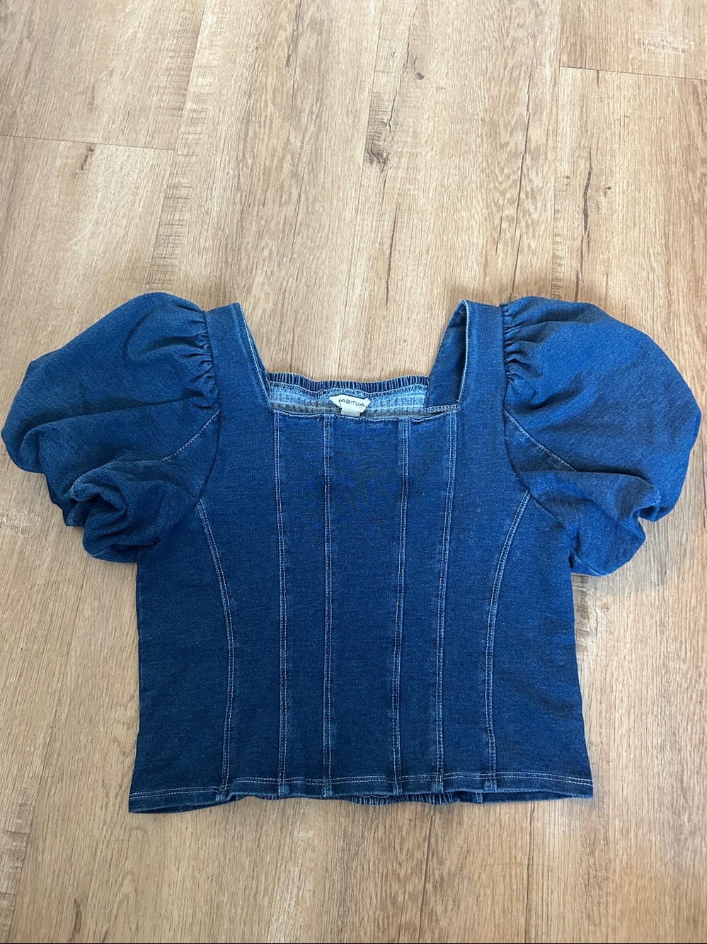 Habitual Indigo Denim Puff-Sleeve Square Neck Top